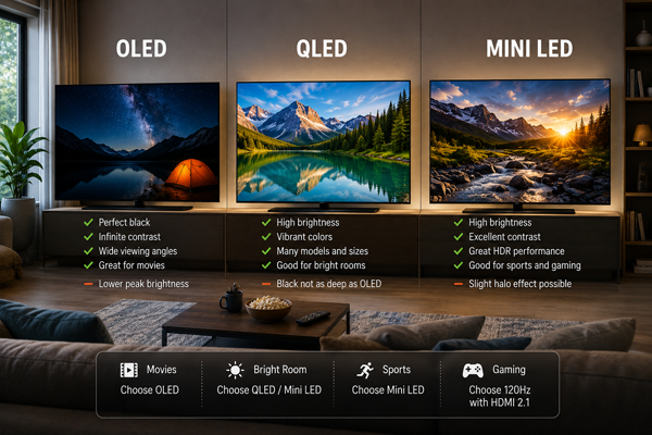 OLED, QLED або Mini LED — що краще для вітальні?
