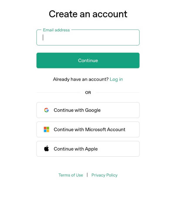 Опции создания аккаунта