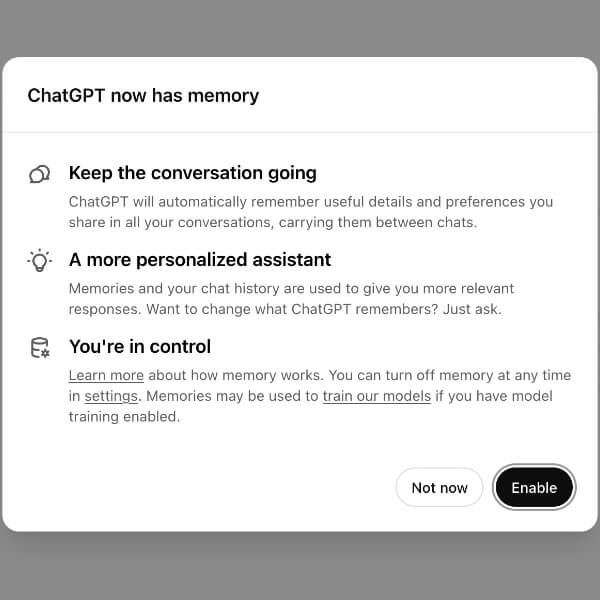 В ChatGPT можно включить режим памяти