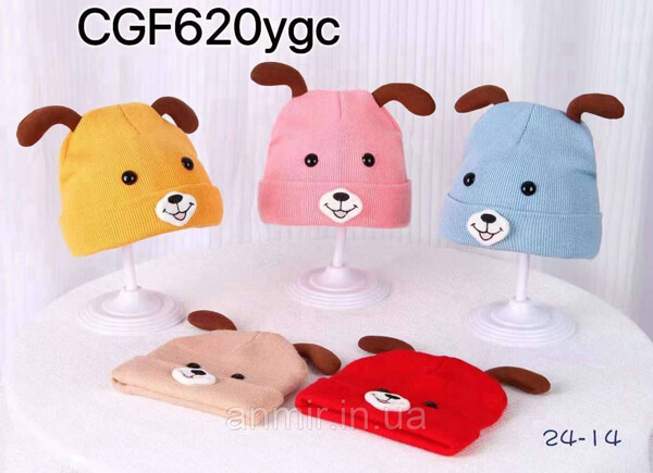 Шапка дитяча з вушками трикотаж МОРДОККА хлопчик-дівчинка 46-50, кольору міксом